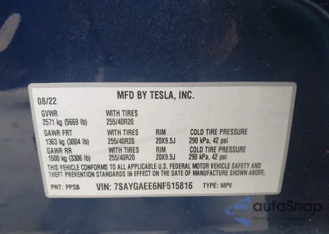 2022 Tesla Model Y Long Range Dual Motor All-Wheel Drive из США, поврежденный, VIN 7SAYGAEE6NF515816